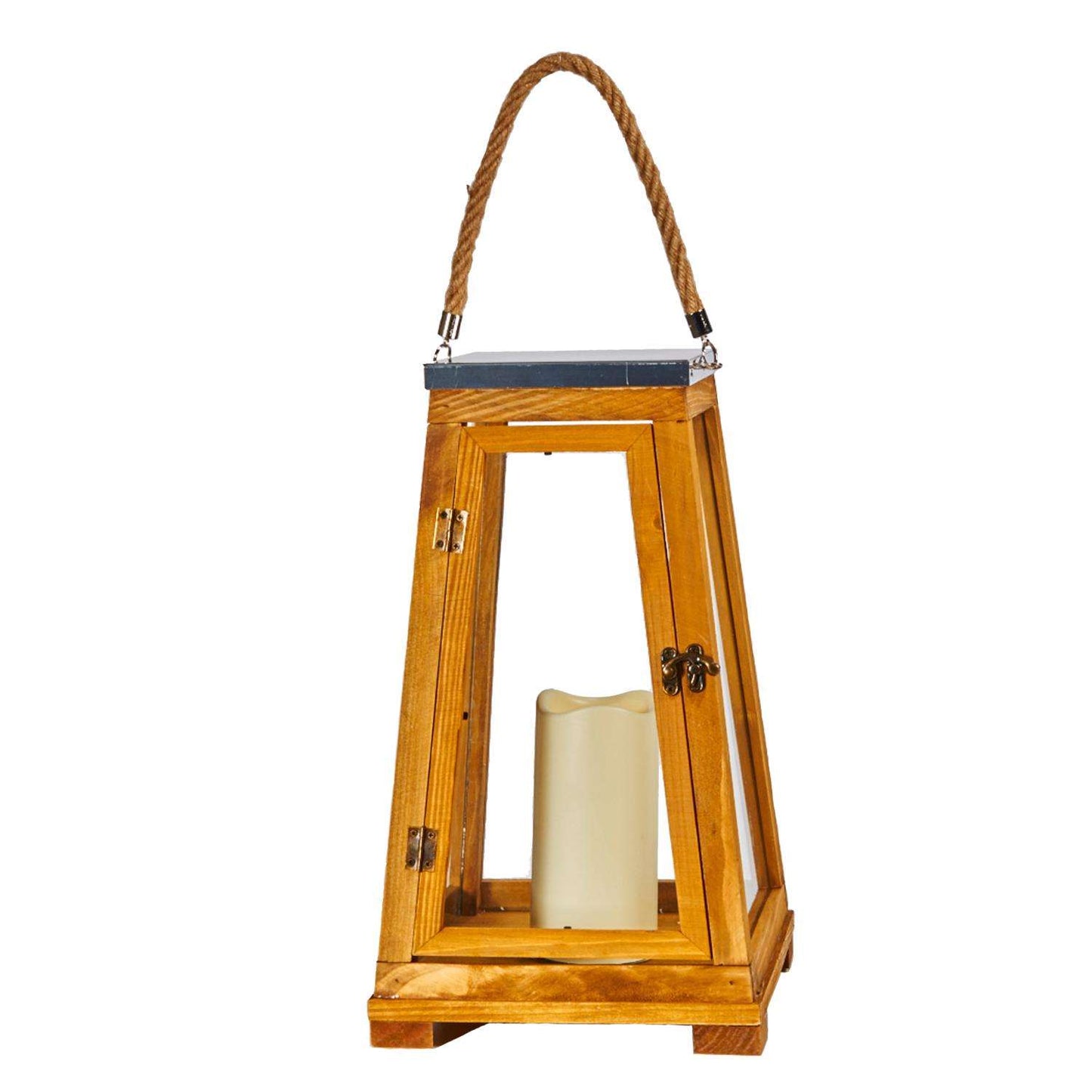  Smart Living 15 In. One Mantle Wood Newport LED Candle Lantern Brown