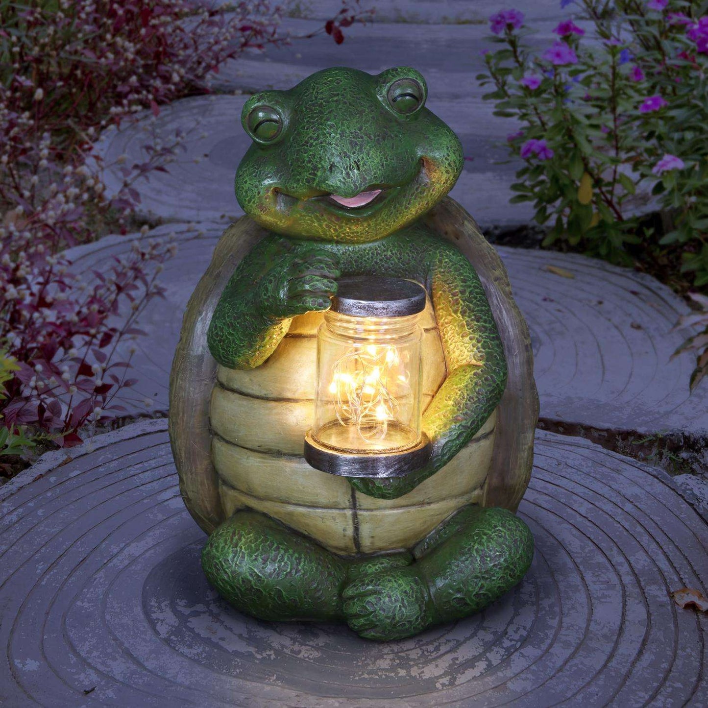  Exhart WindyWings Multicolored Resin 9.5 In. H Turtle With LED Firefly Jar Statue
