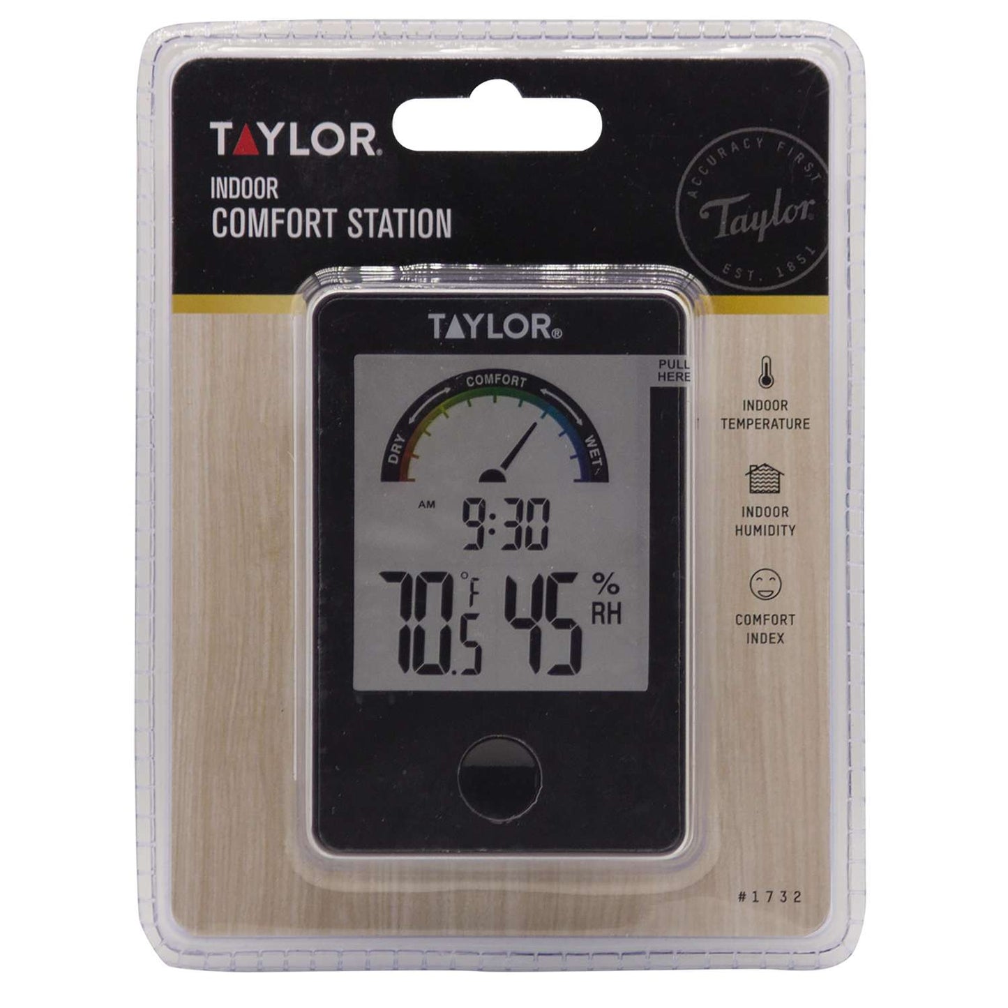  Taylor Comfort Level Hygrometer Digital Thermometer Plastic Black 3.54 In.