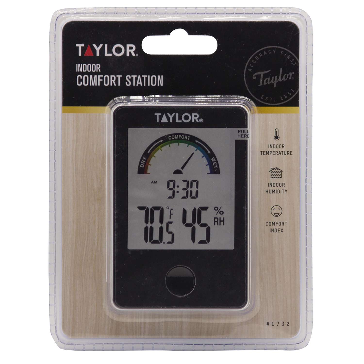  Taylor Comfort Level Hygrometer Digital Thermometer Plastic Black 3.54 In.