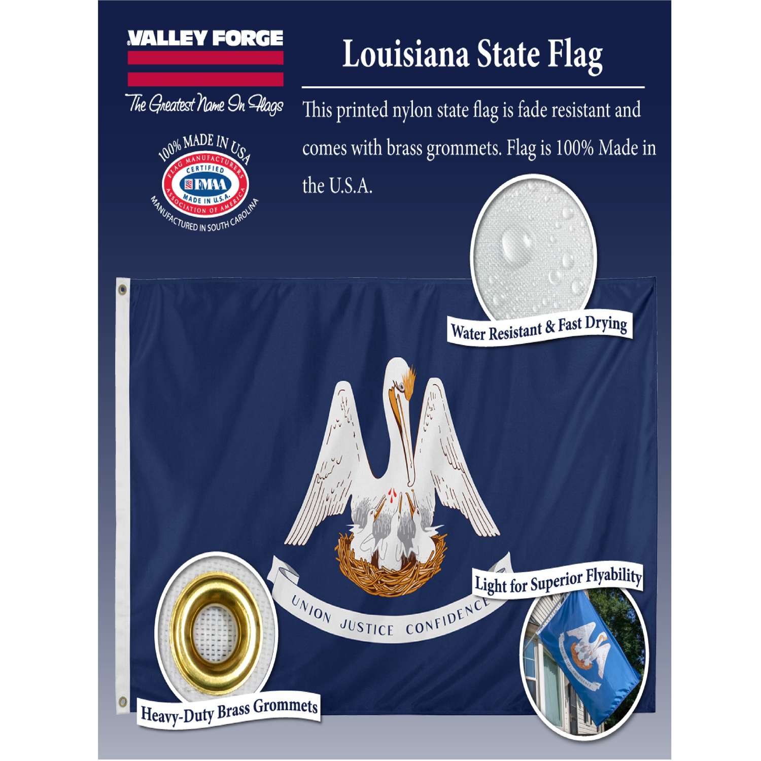  Valley Forge Louisiana State Flag 36 In. H X 60 In. W