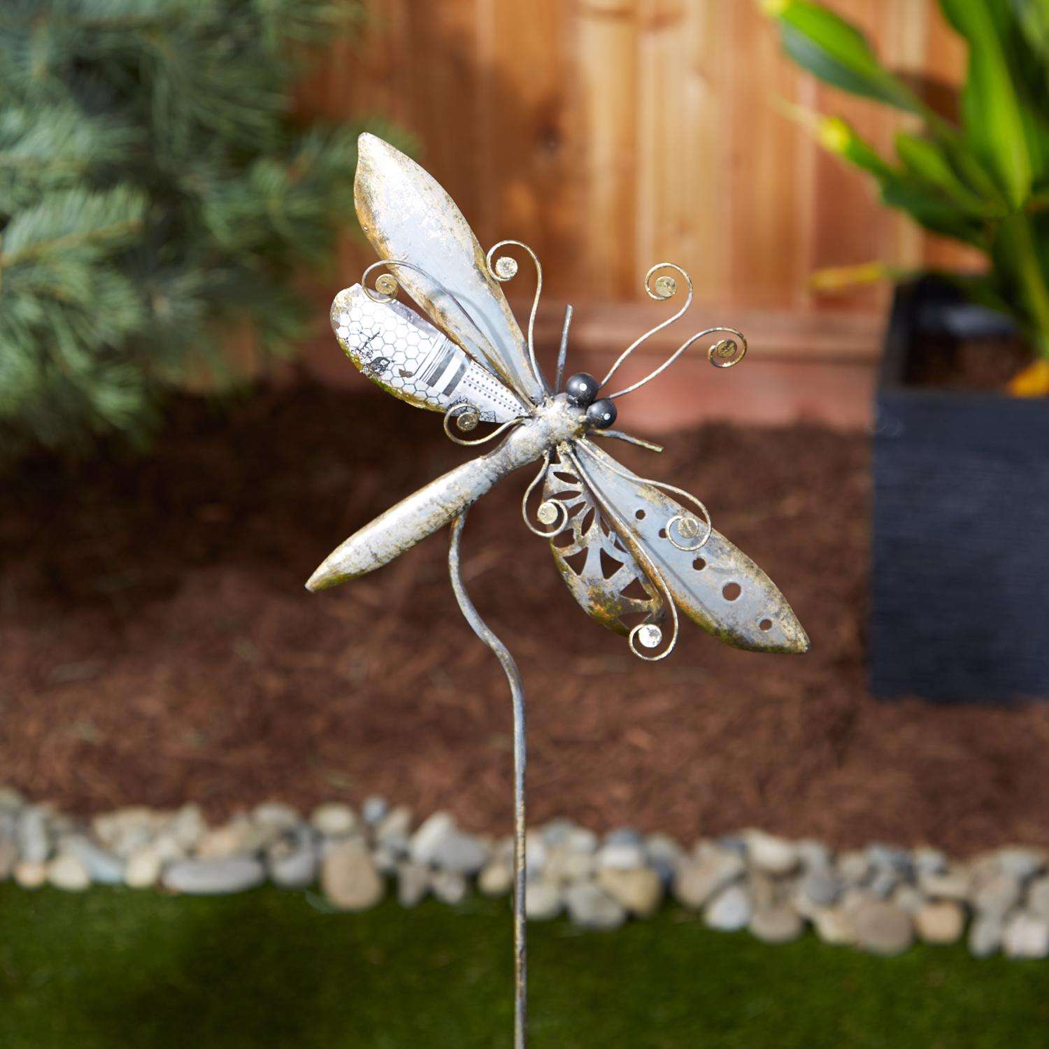  Zingz & Thingz Silver Iron 39.25 In. H Dragonfly Outdoor Garden Stake