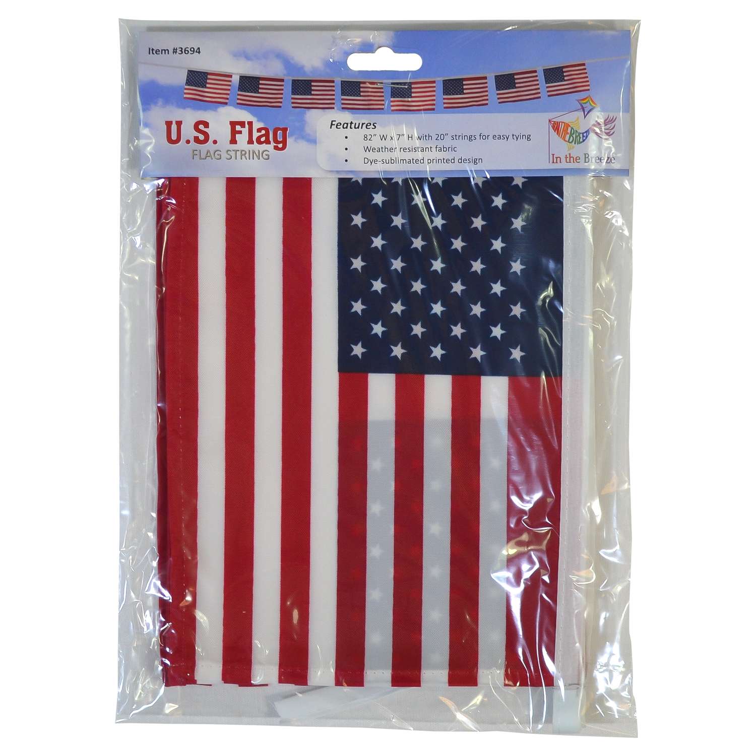  In The Breeze USA Flag String Banner Flag 7 In. H X 82 In. W