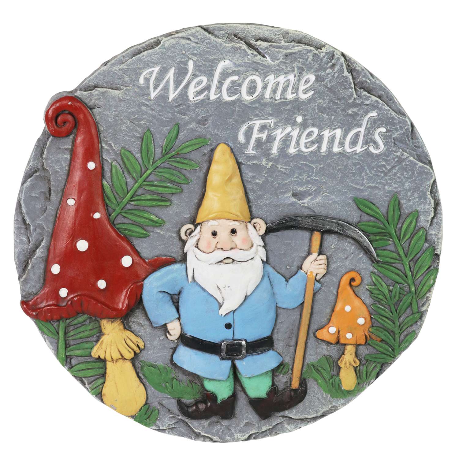  WindyWing Multicolored Resin 1.5 In. H Welcome Friends Gnome Stepping Stone Garden Sign